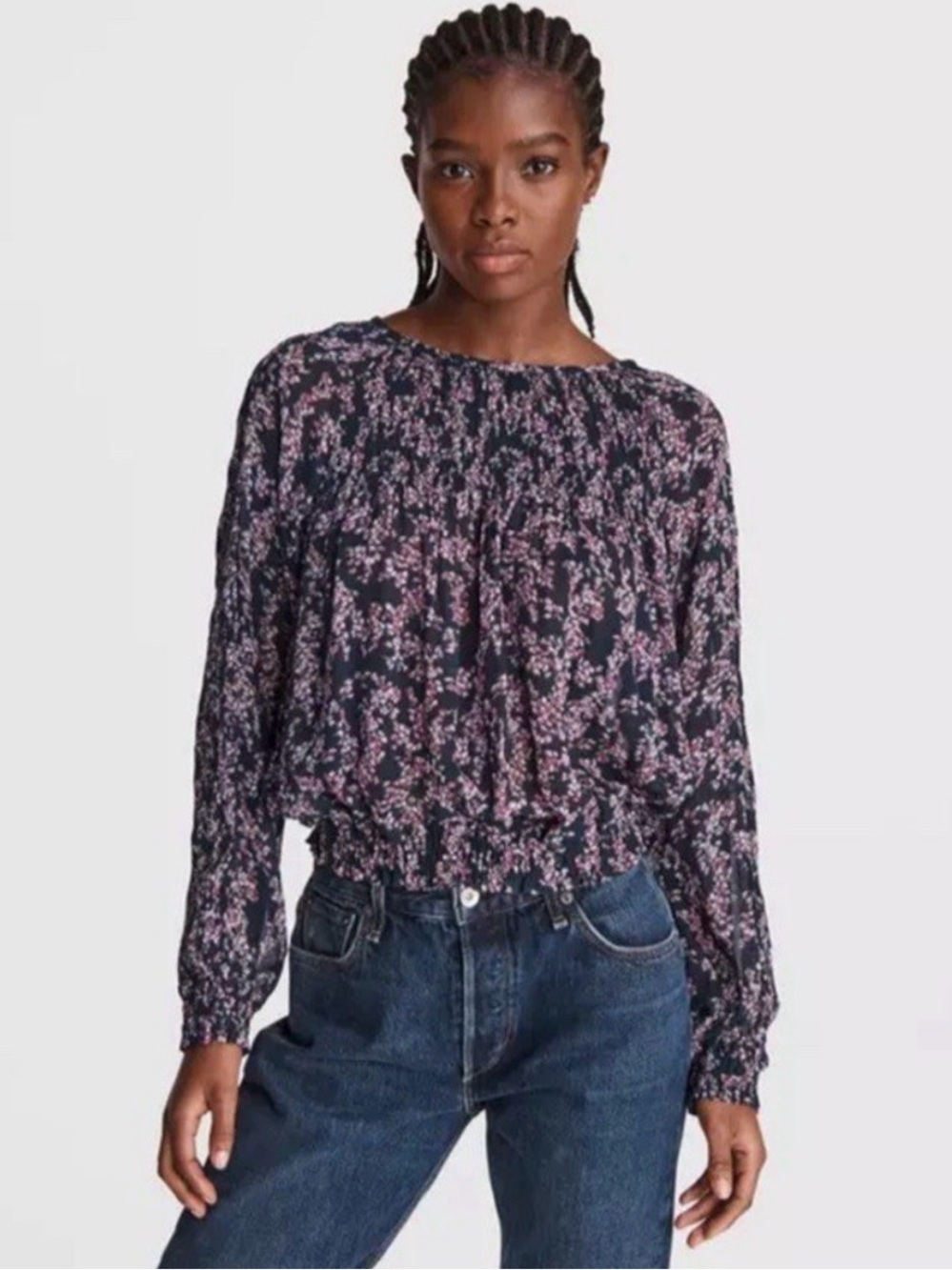 Rag and bone celeste floral blouse navy blue size medium